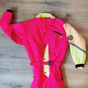 1980s Ocean Pacific OP Colorful Neon Vintage Snowboard Ski Suit One Piece